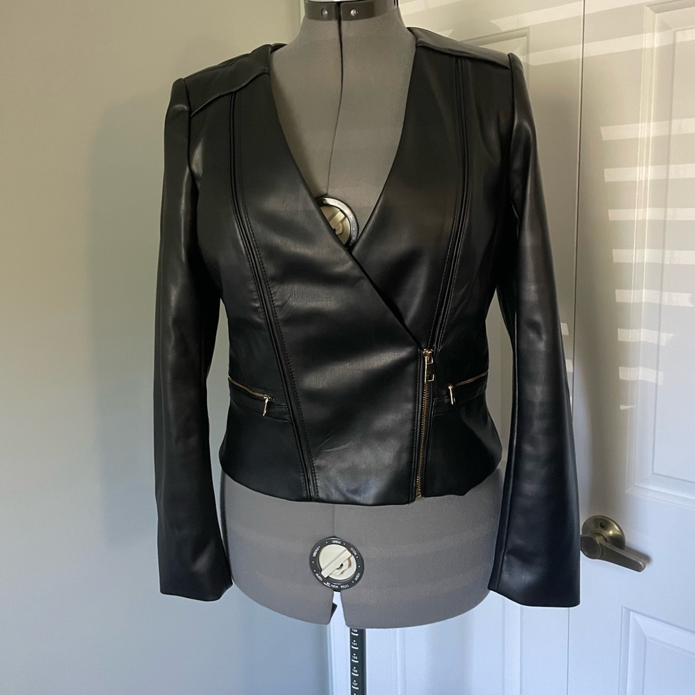 WHBM Collarless Faux Leather Jacket 10